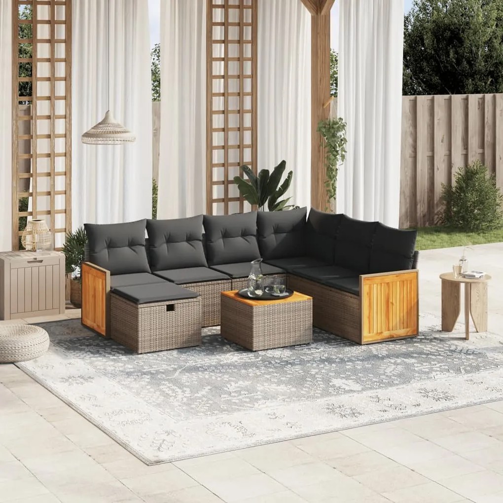 Set divano da giardino 8 pz con cuscini grigio in polyrattan