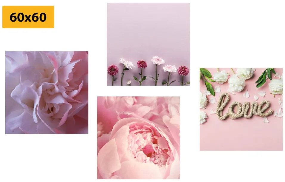 Set di quadri – Fiori in delicata tonalità rosa