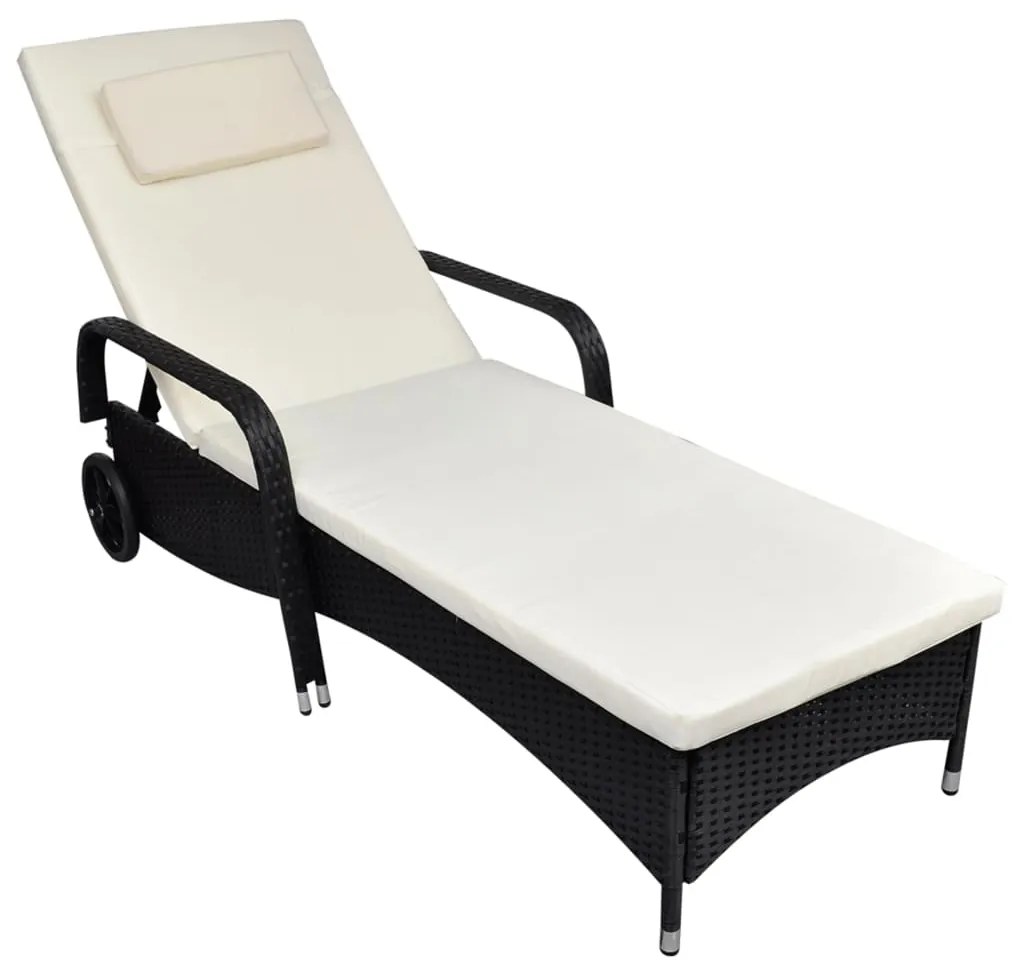 Lettino prendisole con ruote in polyrattan nero