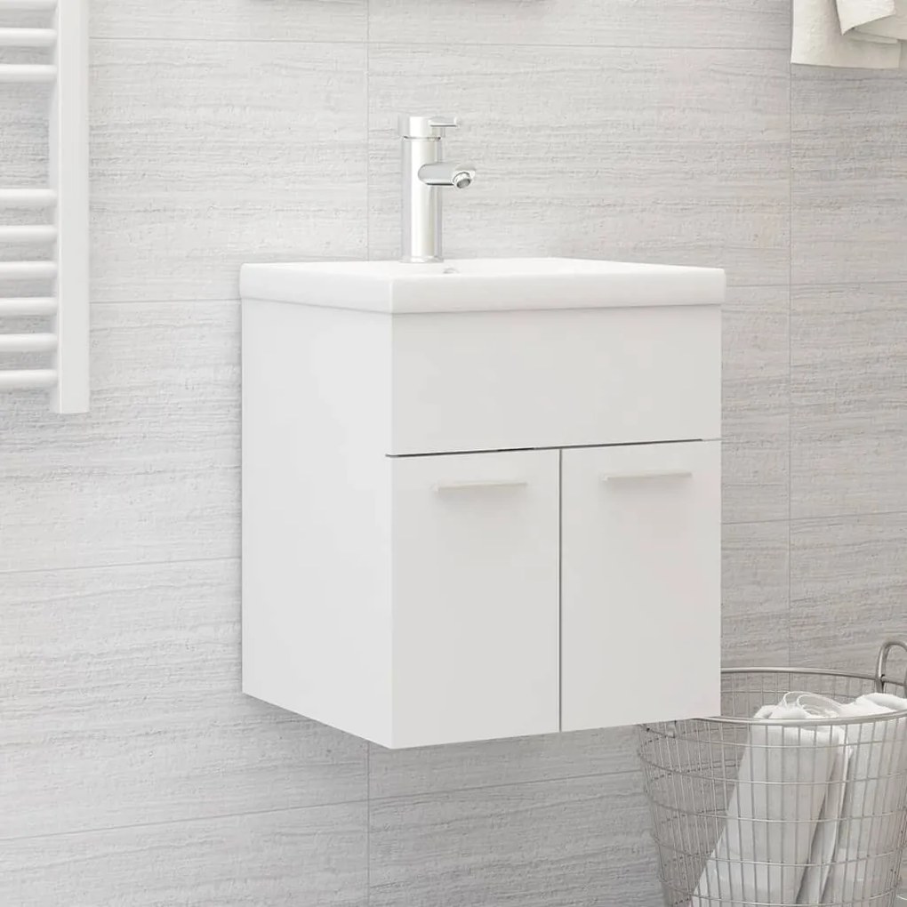 Mobile Bagno Con Lavabo Integrato Bianco İn Legno Multistrato /