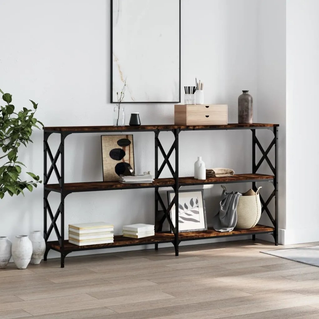 Tavolo Consolle Rovere Fumo 200x28x80,5 Cm İn Legno Multistrato /