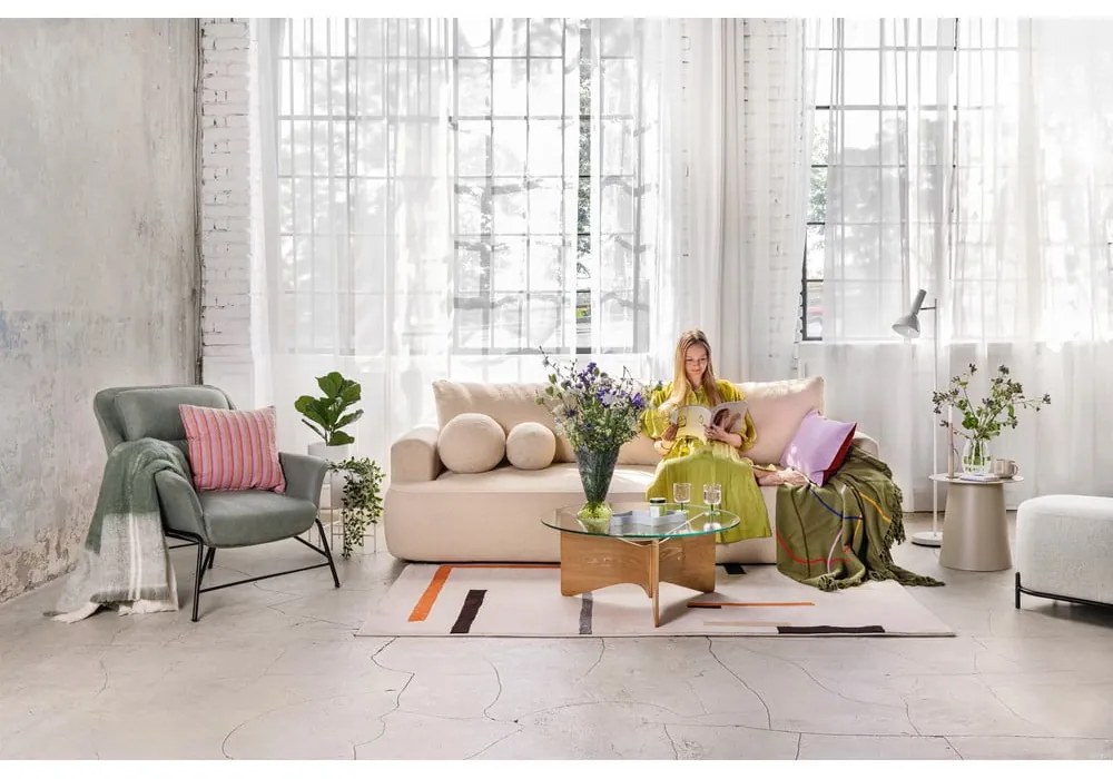 Divano in rosa chiaro allungabile con rivestimento in bouclé 247 cm Quinoa – Bonami Selection