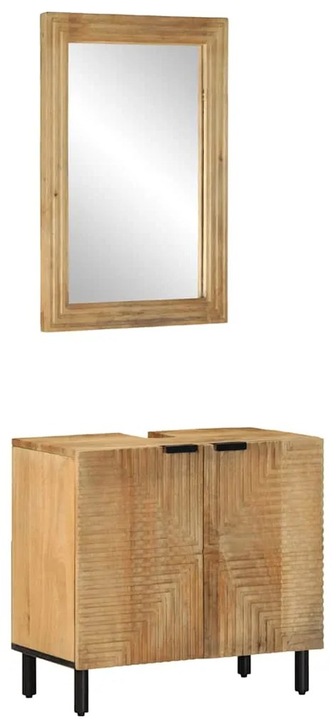 Set Mobili Da Bagno 2pz Marrone İn Legno Massello Di Mango /