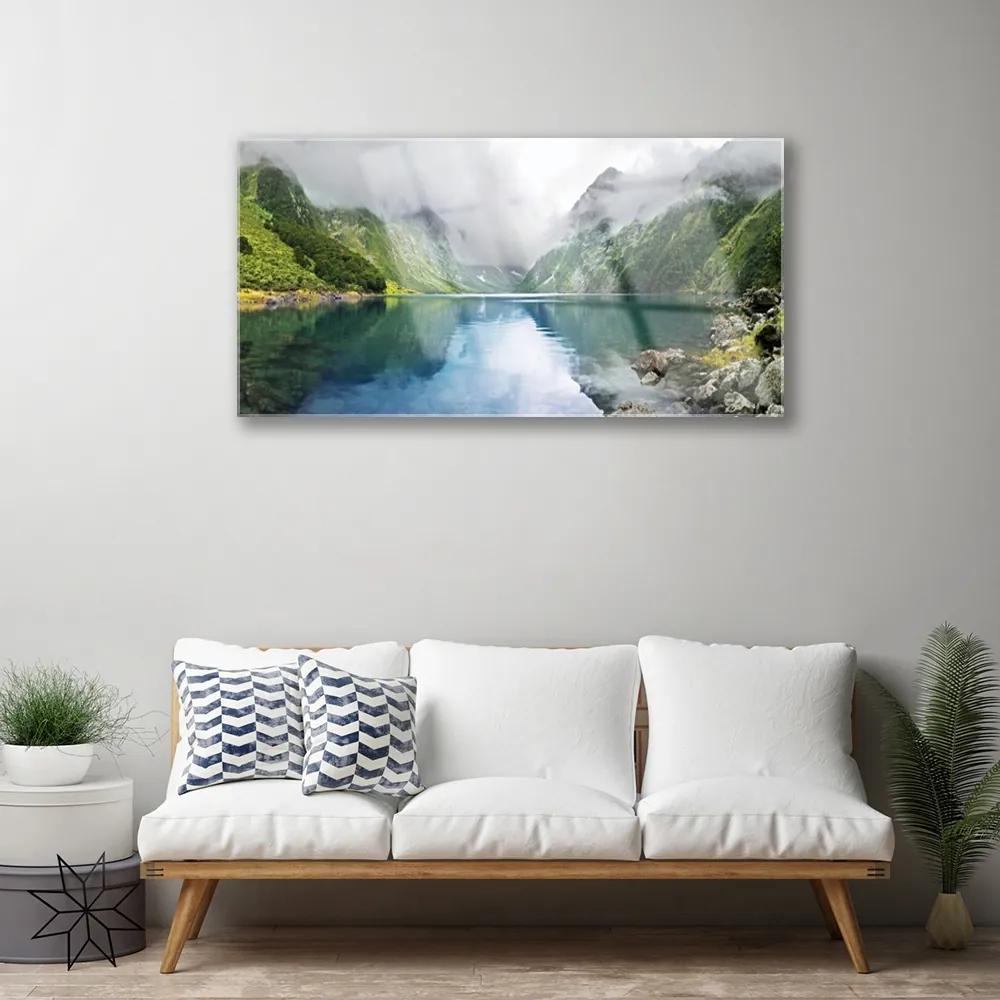 Quadro su vetro acrilico Paesaggio del lago di montagna 100x50 cm