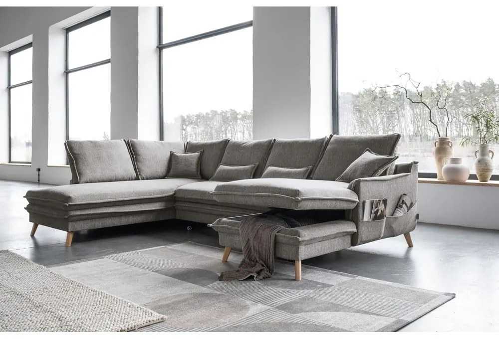 Divano letto angolare grigio (angolo sinistro/"U") Charming Charlie - Miuform