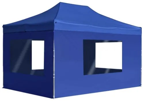 Gazebo Professionale Pieghevole Pareti Alluminio 4,5x3m Blu