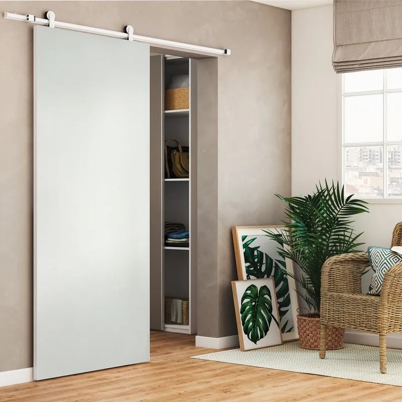 Porta scorrevole reversibile Oxford neve in mdf bianco, L 93 x H 212 cm, con binario Loft bianco