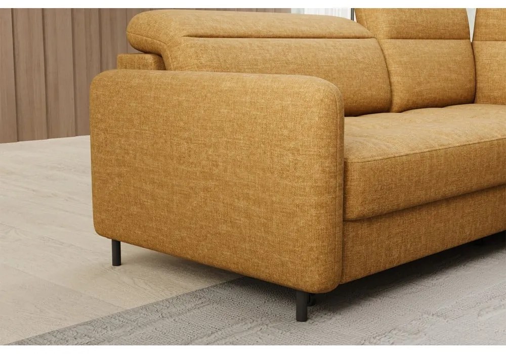 Divano angolare giallo allungabile/con contenitore (con penisola a destra/a L) e rivestimento in velluto Barea – ELTAP