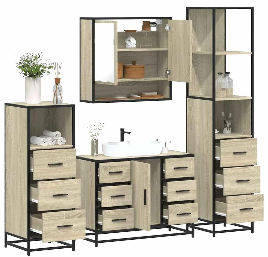 Set Mobili Da Bagno 4 Pz Rovere Sonoma İn Legno Multistrato /