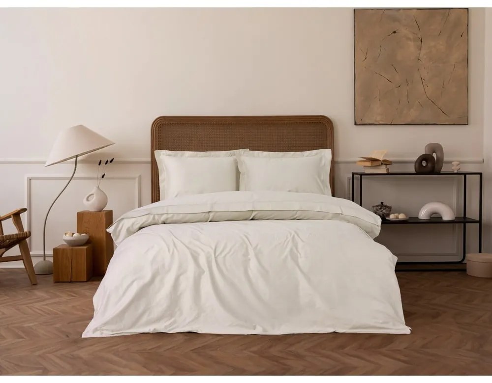 Set copripiumino e federa beige in raso di cotone per letto matrimoniale/per letto esteso 240x220 cm Elegant – Mijolnir