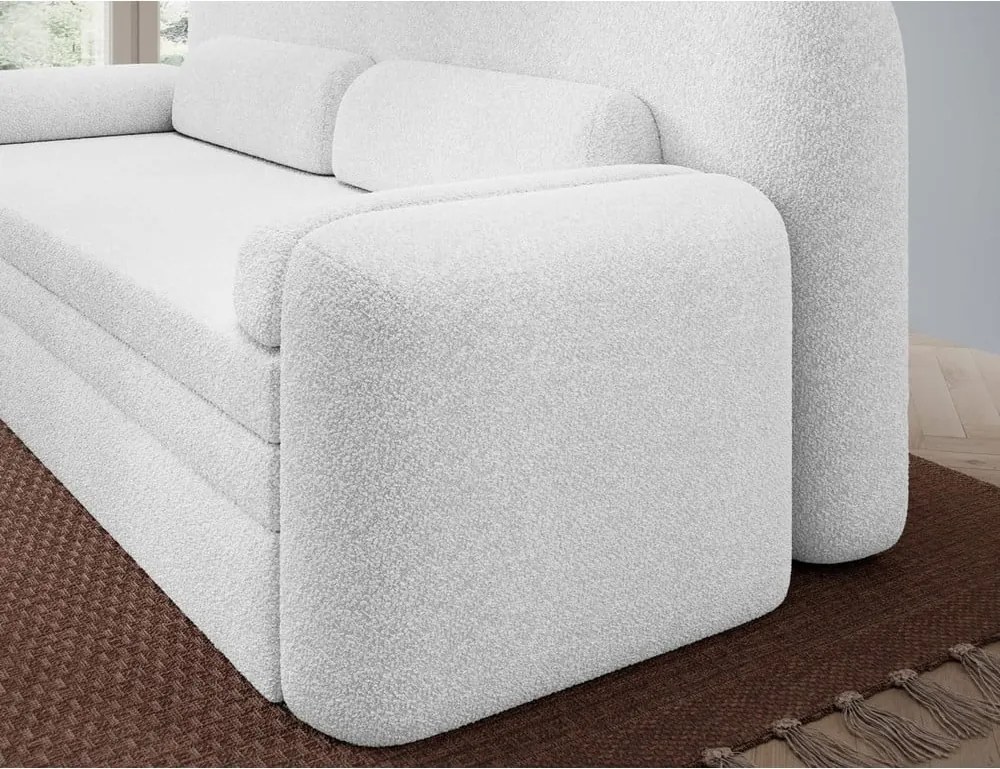 Divano bianco allungabile/con contenitore e rivestimento in bouclé 236 cm Elioss – ELTAP