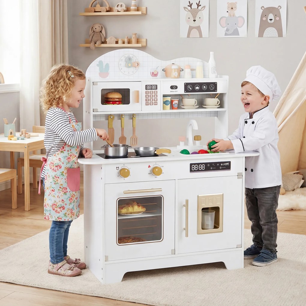 Costway Set cucina per bambini in legno con 17 accessori e fornello realistico, Cucina giocattolo per bambini 3+ anni 2 Colori