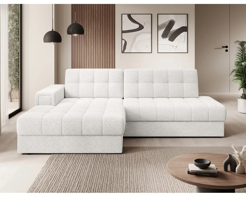 Divano angolare color crema allungabile (con penisola a sinistra/con chaise lounge) con rivestimento in bouclé Blezalt – ELTAP