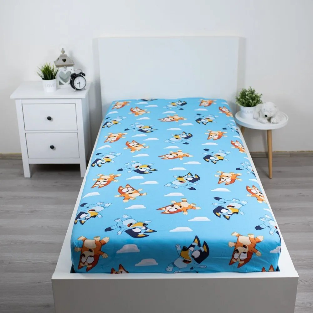 Lenzuolo con angoli per bambini blu in cotone per letto singolo 90x200 cm Bluey – Jerry Fabrics