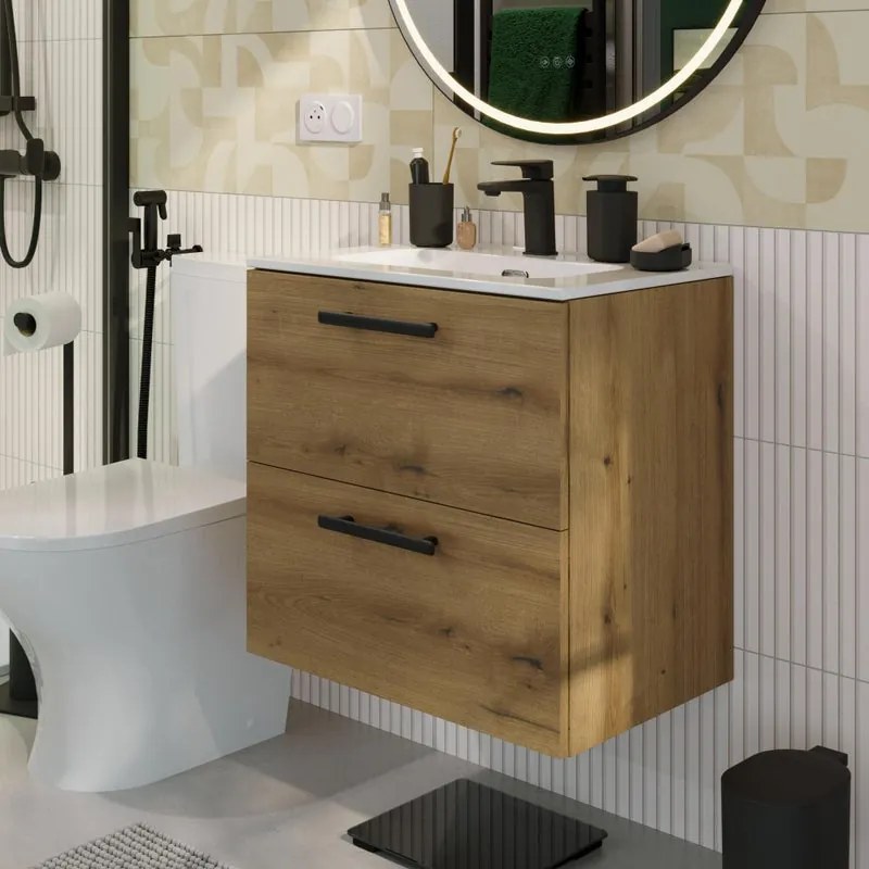 Base sospesa Remix 2 cassetti L60 X P39 X H57.7 cm rovere rustico