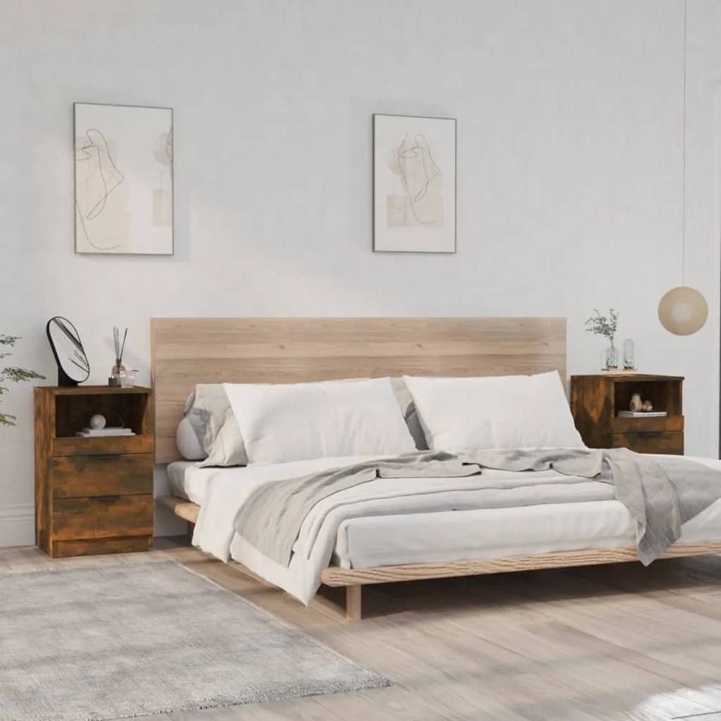 Comodini 2 Pz Rovere Fumo İn Legno Multistrato /