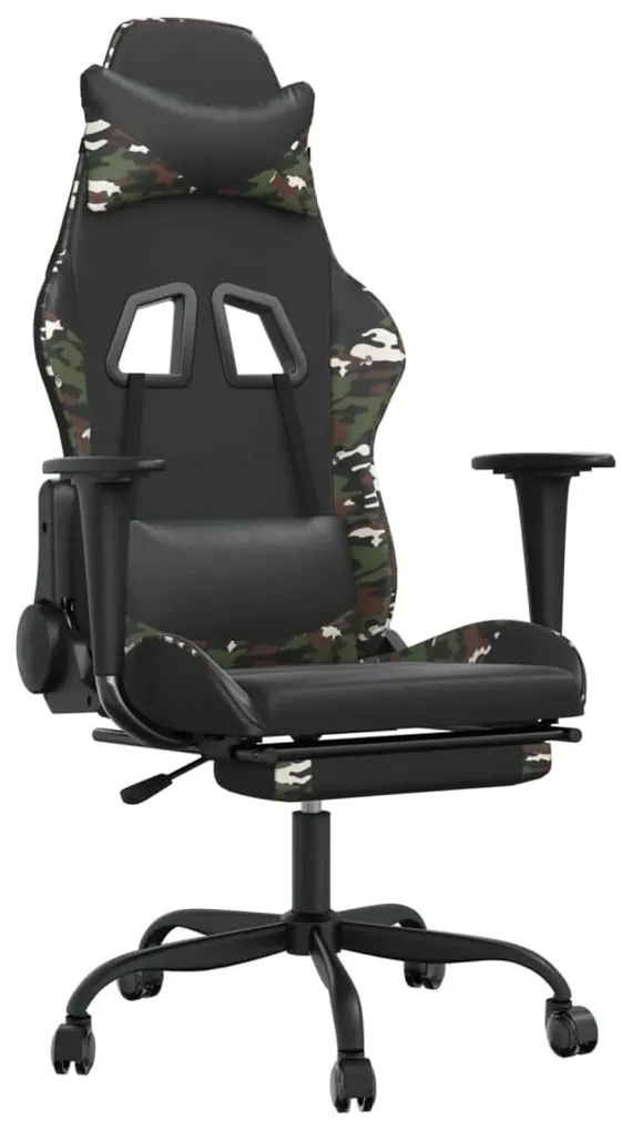 Sedia da gaming con poggiapiedi nero e mimetico in similpelle