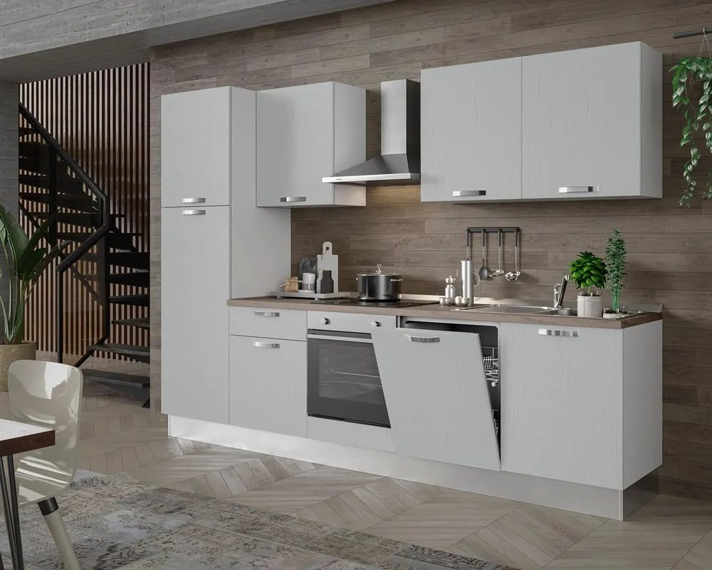 Cucina montata Dora SX L.300cm INDUZIONE+LAVASTOV+FRIGO bianco L 300 cm