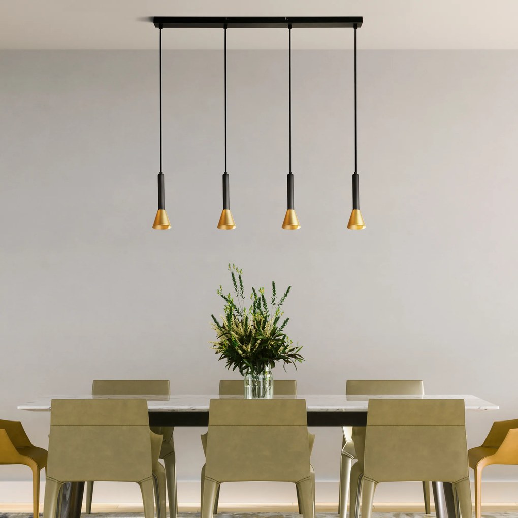 Lampadario Moderno Signal Acciaio Nero Oro 4 Luci Gu10