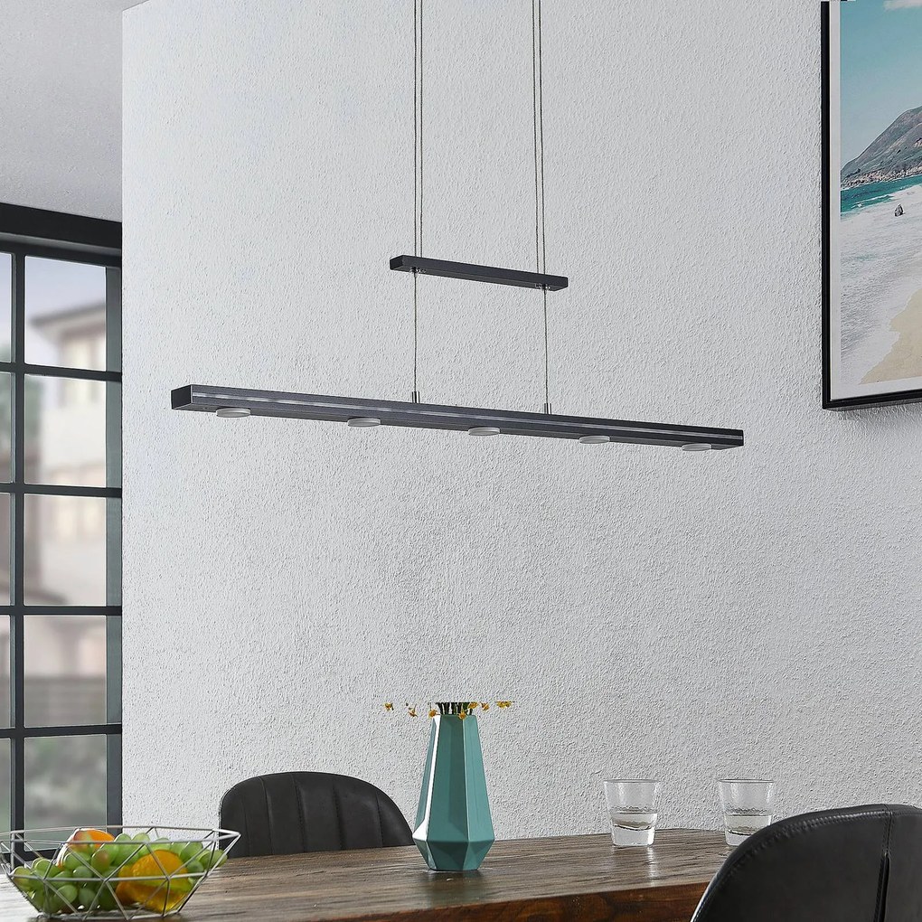Lindby Naiara lampada LED a sospensione, nero Lindby, dimmerabile, Nero, Soggiorno / Sala da pranzo, Metallo, Moderno