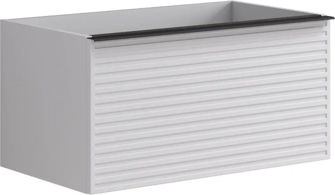 Mobile da bagno sospeso sotto lavabo Pixel stripes 2 cassetti L 80 x H 40 x P 45.5 cm bianco laccato opaco, con maniglia alluminio nero opaco