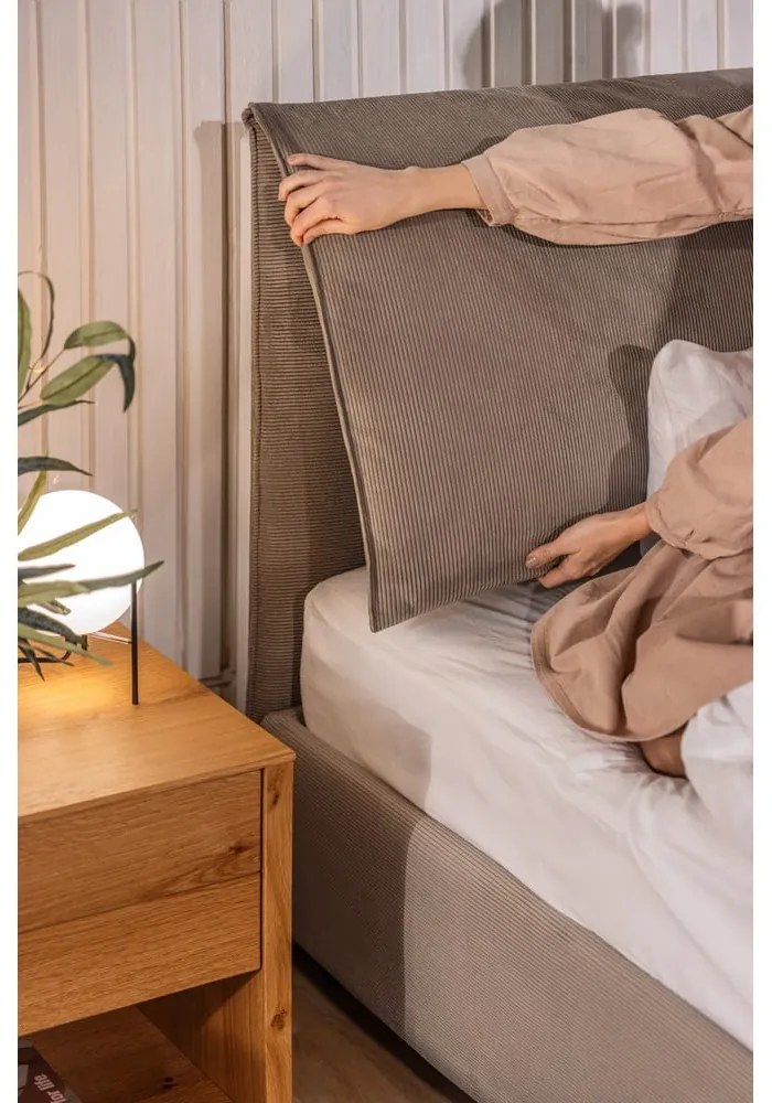 Letto matrimoniale imbottito grigio tortora con contenitore e rete inclusi 180x200 cm Thessa Pillow – Bonami Selection