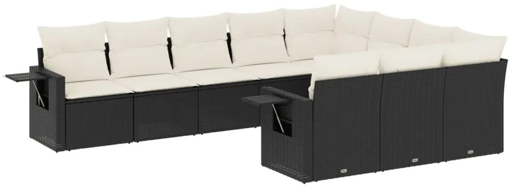 Set Divani da Giardino 10pz con Cuscini in Polyrattan Nero