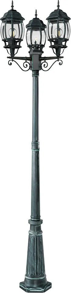 Lampione Storico con 3 Lanterne 215cm E27 IP54 Verde Anticato - Serie BELLINI