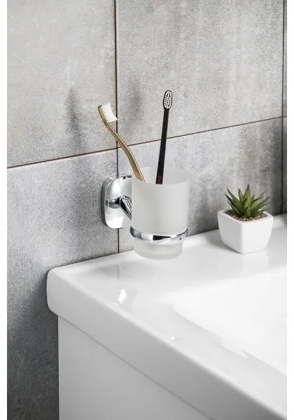 Aqualine - Portaspazzolino a parete RUMBA bianco latte vetro/cromo lucido