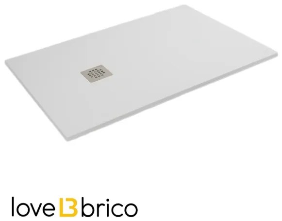 Piatto doccia in mineralmarmo 80x120 cm bianco effetto pietra con griglia e piletta sifonata