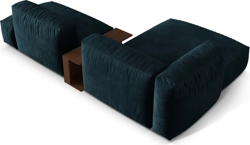 Divano angolare componibile blu scuro (con penisola a sinistra/con chaise lounge) con rivestimento in velluto Martina – Micadoni