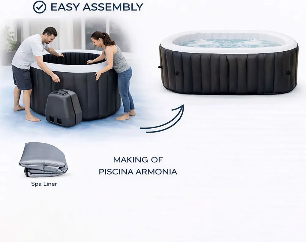 Vasca Idromassaggio Piscina Spa Gonfiabile Armonia 4 Adulti 682 L in PVC Grigio...