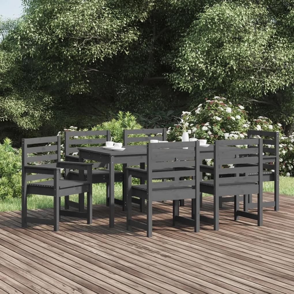 Set da pranzo per giardino 7pz grigio in legno massello di pino