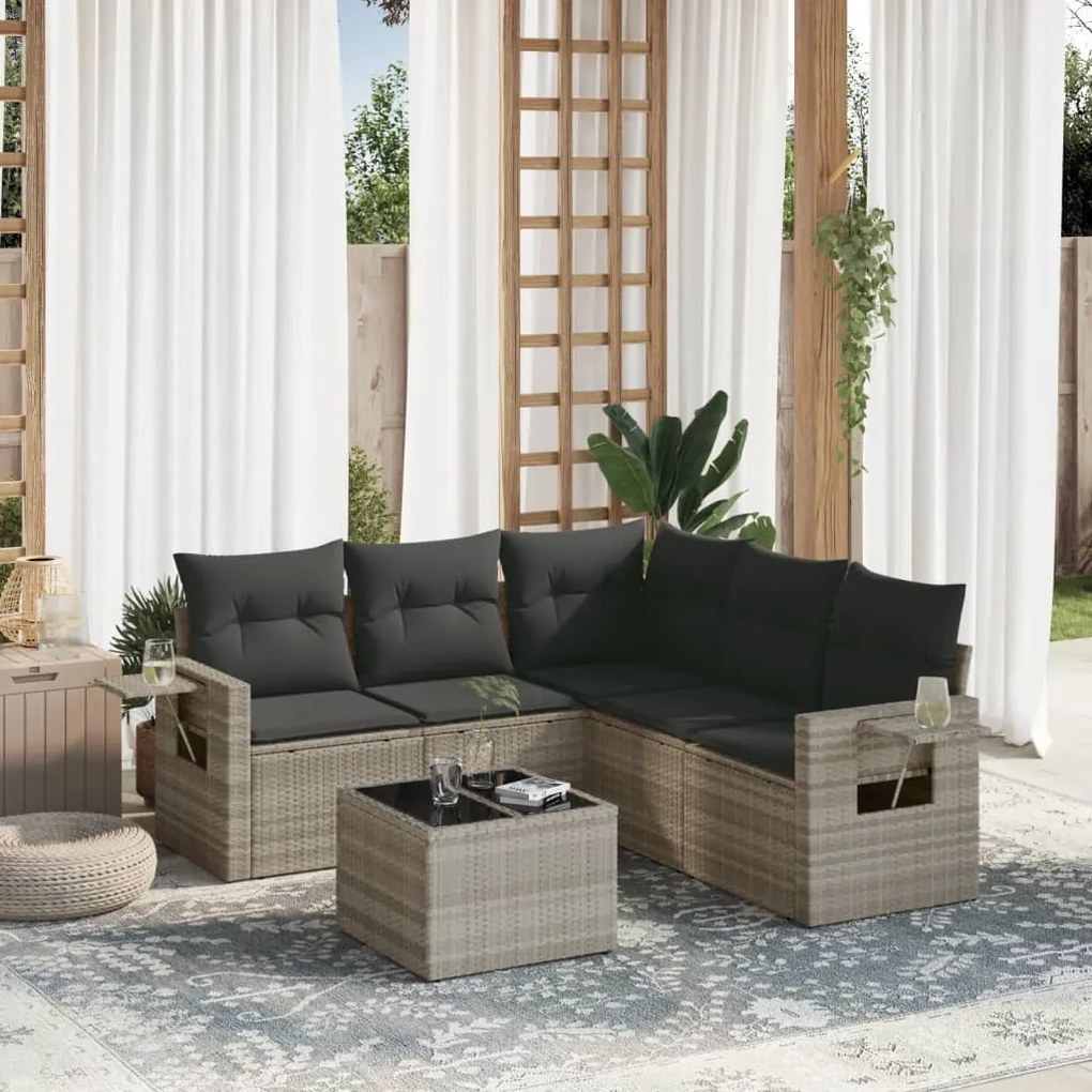 Set divano da giardino 6pz con cuscini grigio chiaro polyrattan