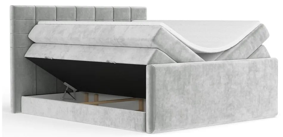 Letto boxspring grigio chiaro con contenitore 140x200 cm Ava – Maison de Rêve