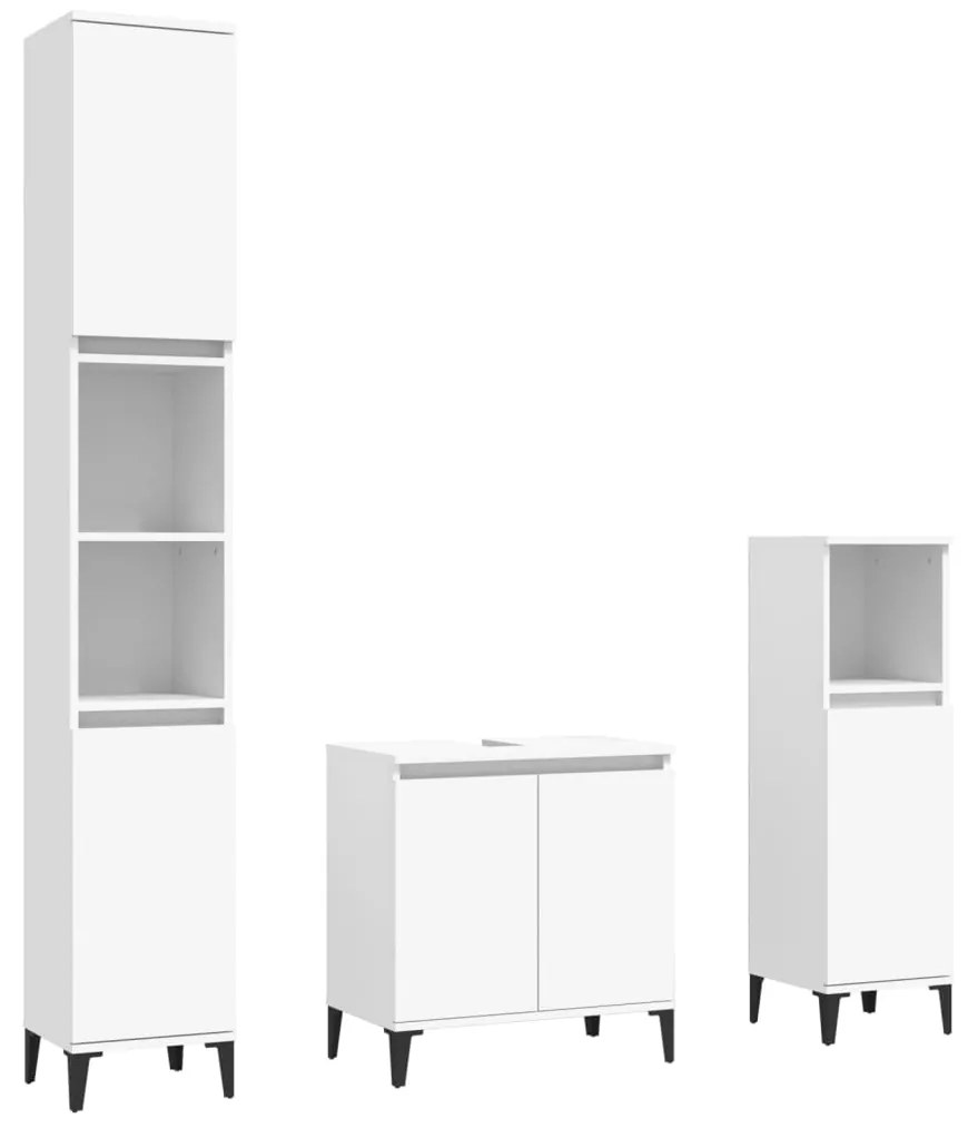 Set mobili da bagno 3 pz bianco in legno multistrato