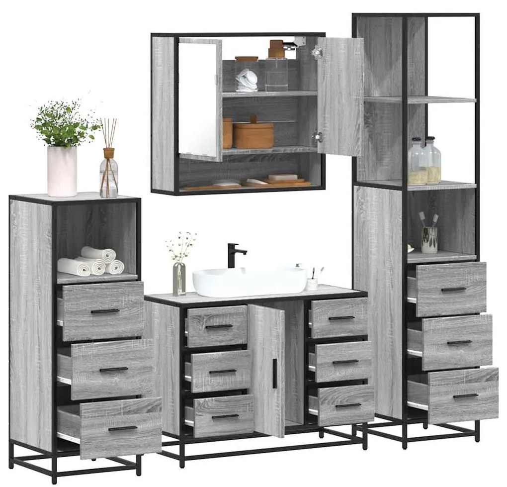 Set Mobili Da Bagno 4 Pz Grigio Sonoma İn Legno Multistrato /