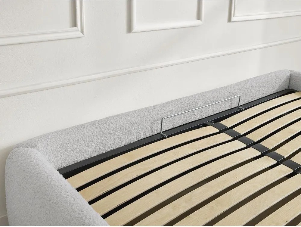 Letto matrimoniale imbottito grigio chiaro con contenitore/senza testiera con rete inclusa 160x200 cm Inera – Bobochic Paris