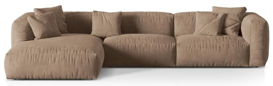 Divano angolare componibile marrone chiaro (con penisola a sinistra/con chaise lounge) con rivestimento in velluto Martina – Micadoni