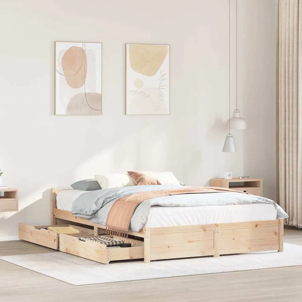 Letto Senza Materasso 140x200 Cm İn Legno Massello Di Pino /