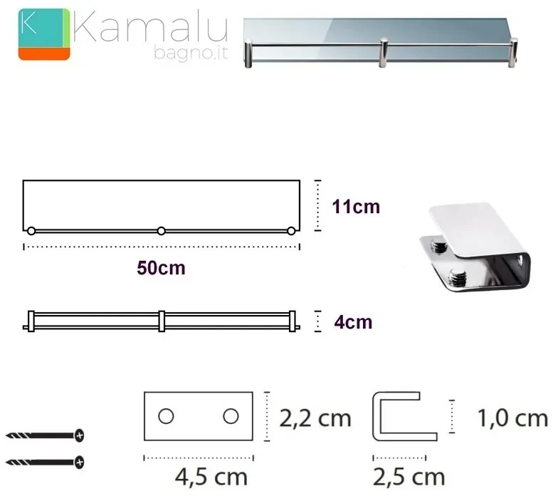 Kamalu - Pensile bagno in vetro 50cm VITRO-270