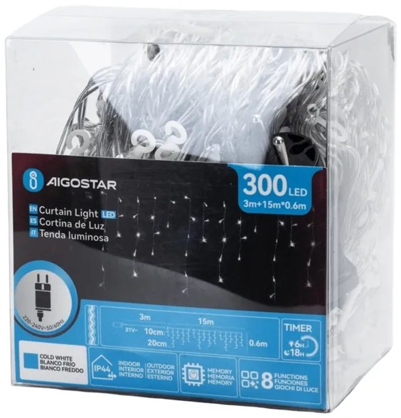 Aigostar - Catena luminosa LED decorativa per esterni 300xLED/6W/230V 15x0,6m IP44 bianco freddo