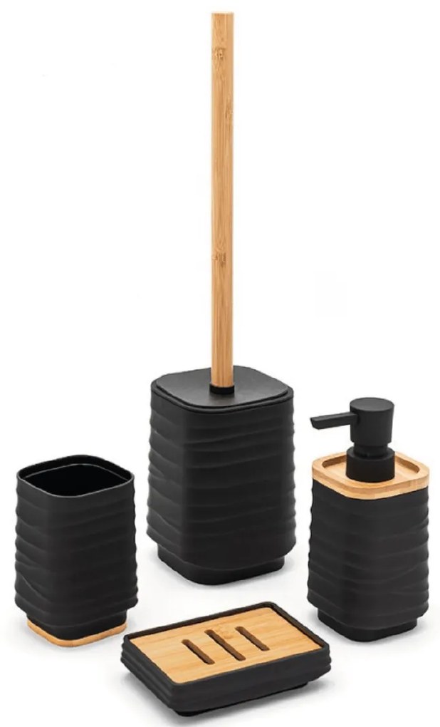 Set 4 Accessori D'Appoggio Feridras "Alabama" Nero/Bambù