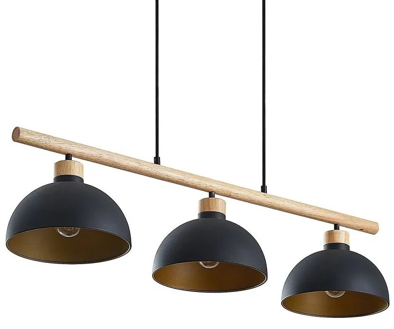 Lindby - Tirzana 3 Lampada a Sospensione Black/Light Wood Lindby