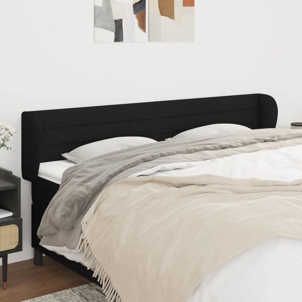 Testiera Ad Orecchio Nera 183x23x78/88 Cm İn Tessuto /
