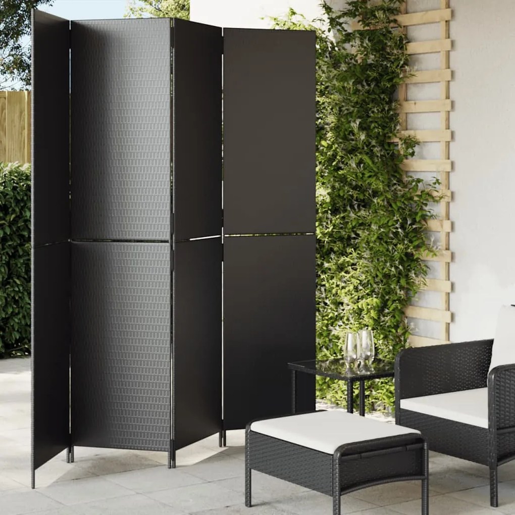 Divisorio Per Ambienti A 4 Pannelli Nero İn Polyrattan /