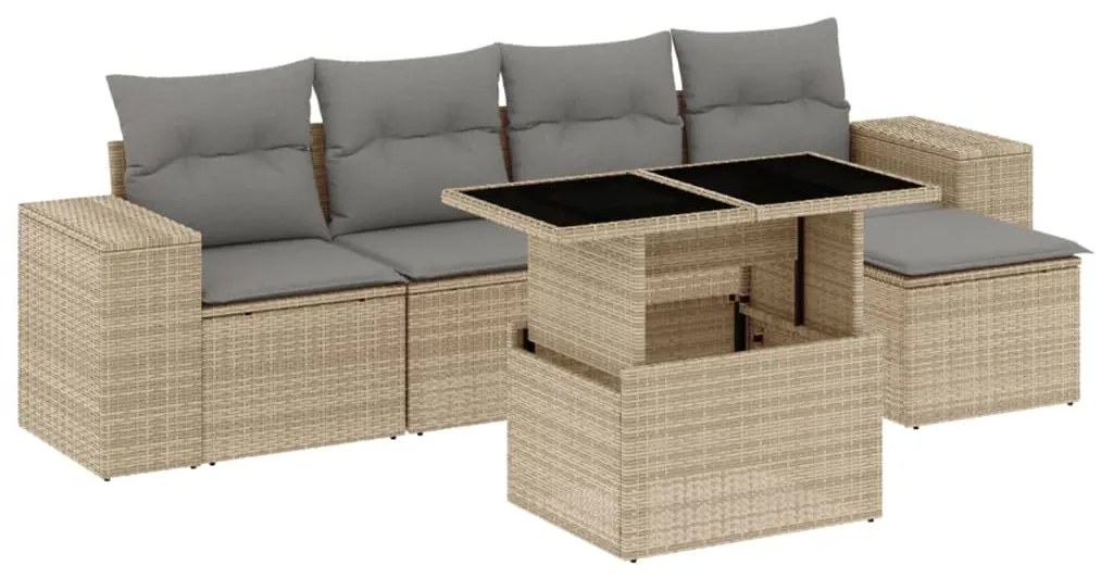 Set divano da giardino 6 pz con cuscini beige in polyrattan