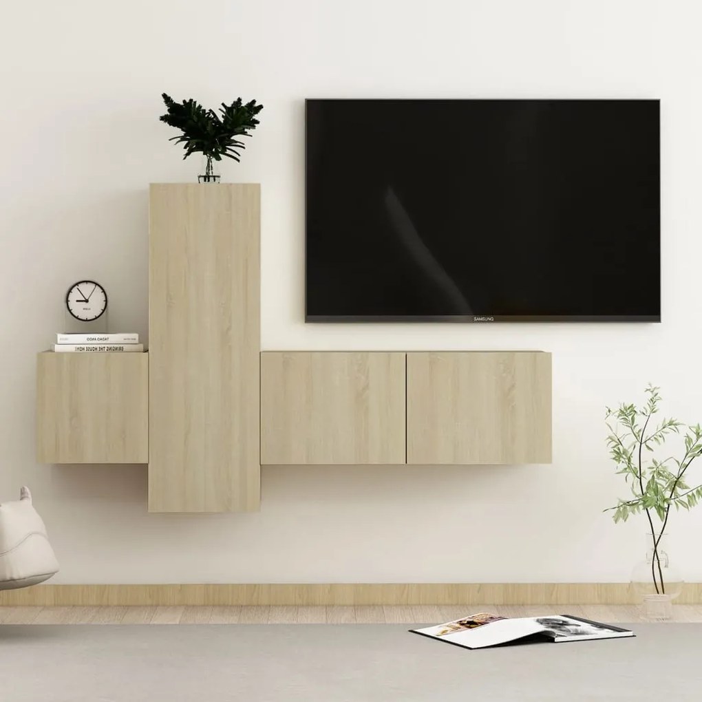 Set Di Mobili Porta Tv 3 Pz Rovere Sonoma İn Legno Multistrato /