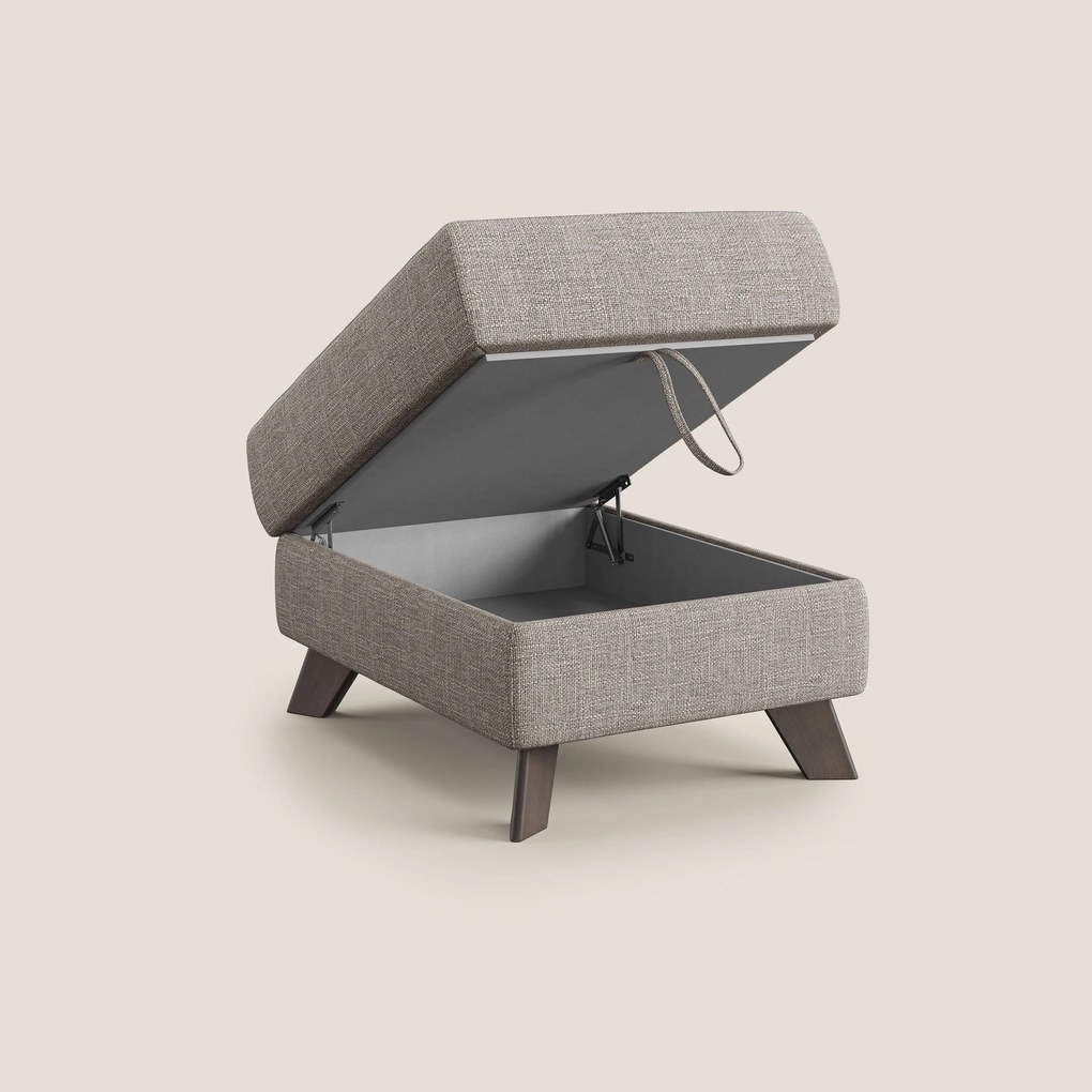 Moon Pouf contenitore e piedini alti in tessuto morbido ad intreccio soft-touch impermeabile T06 tortora