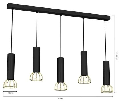 Lampadario su filo DANTE 5xGU10/25W/230V nero/oro